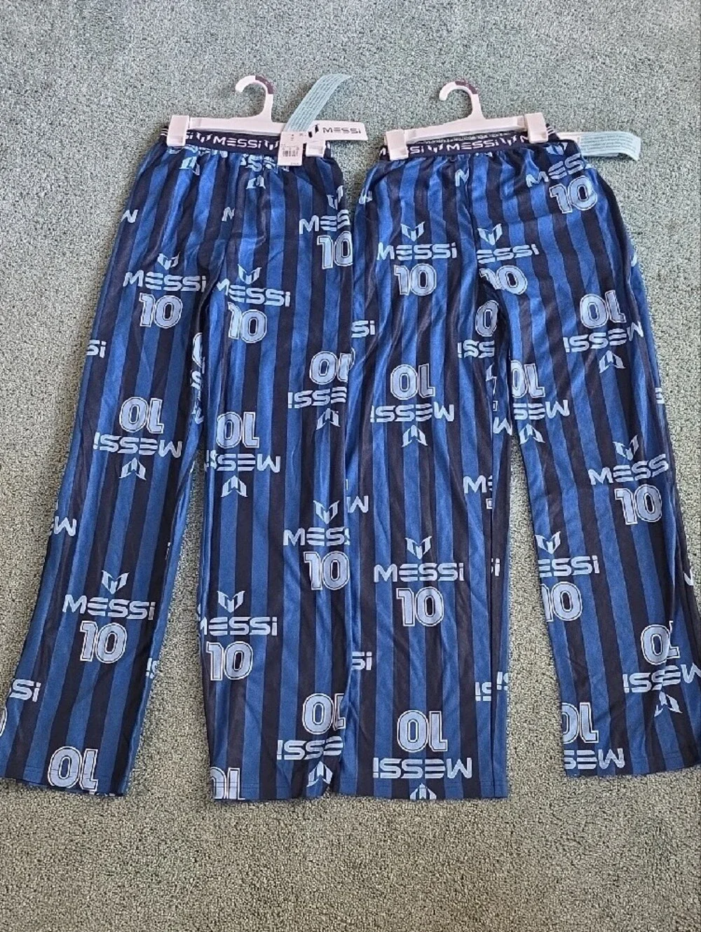 Messi Boys XL(16/18) Sleep Pants, NWT, Blue & Black Striped, 2 Pants.